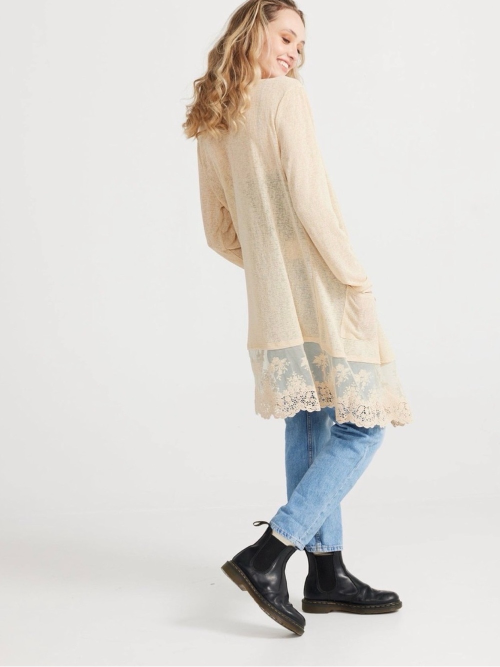 The Poet Lace-Hem Open Front Women's Cardigan Sweater